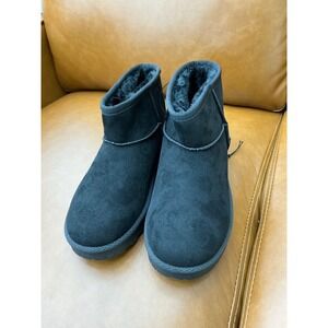 Pop Rhemmy Ankle Boots Women 6.5 Black New Suedelike Faux Fur Lined 8254-B